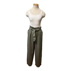 Zara Paper Bag Belt Tie Pants, Army Green, size XS
